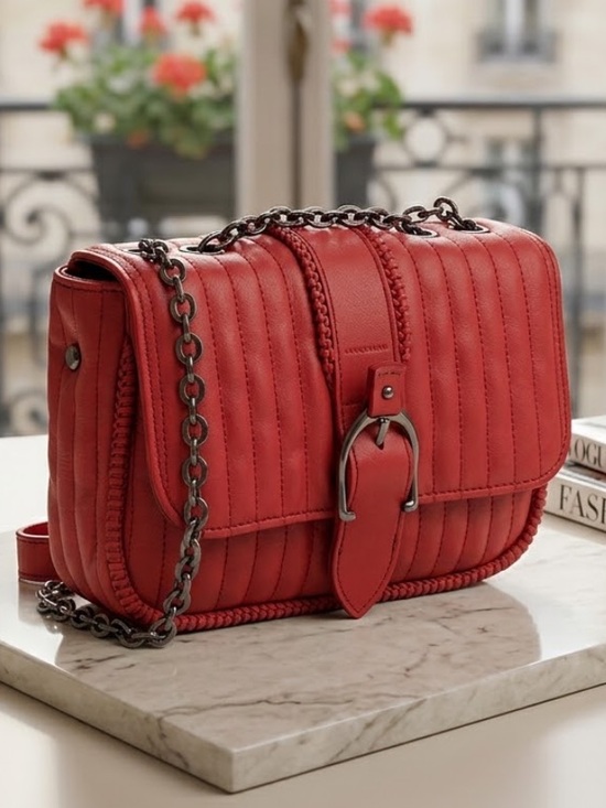 Longchamp Handbags - Longchamp Amazone Leather Quilted Chain Strap Shoulder Crossbody Bag in Red NWT